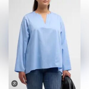 HARSHMAN Top NWT Ida Tunic V neck Pleated Anthropologie Cotton Blue Plus Size 2X